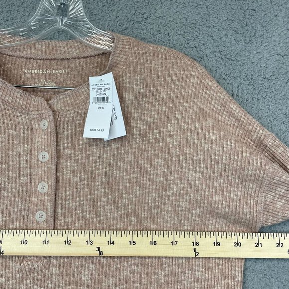 NWT American Eagle Womens Small Long Sleeve Henley T-Shirt Top Brown Thermal - Picture 6 of 9